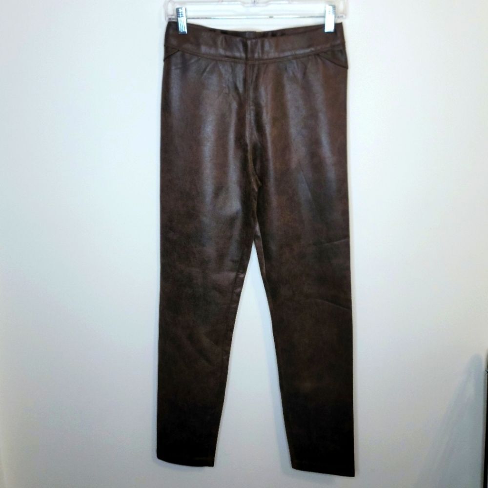 Max Studio Brown Faux Leather Pull On Pants Size Medium